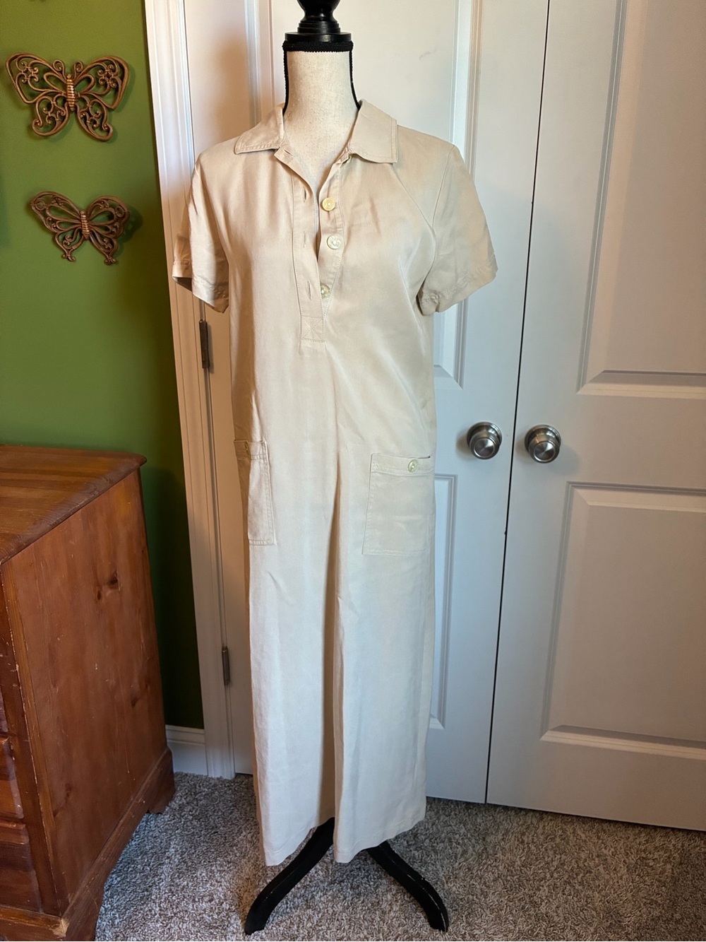 Vintage Talbots Khaki Short Sleeve Dress 90s style Two Pockets 6